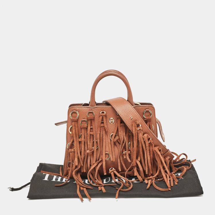 Pre Owned Aigner Brown Leather Cybill Fringe Tote