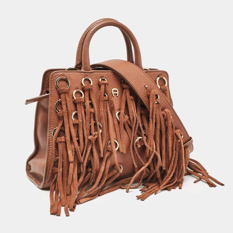 Pre Owned Aigner Brown Leather Cybill Fringe Tote