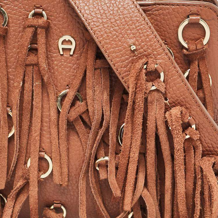 Pre Owned Aigner Brown Leather Cybill Fringe Tote