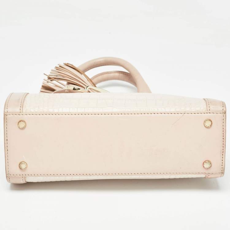 Pre Owned Aigner Two Tone Pink Croc Embossed Leather Cavallina Tote