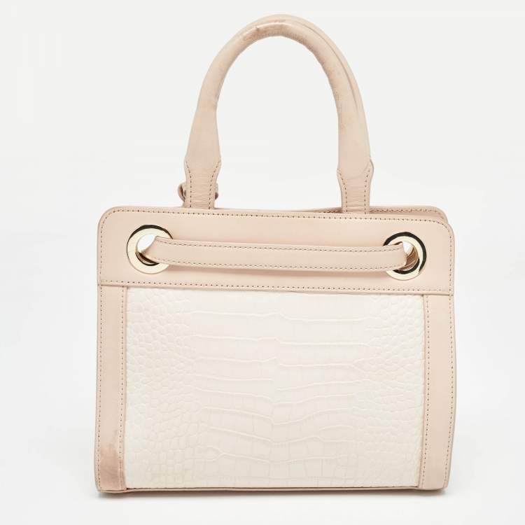 Pre Owned Aigner Two Tone Pink Croc Embossed Leather Cavallina Tote