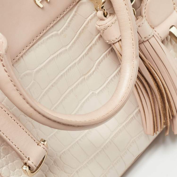 Pre Owned Aigner Two Tone Pink Croc Embossed Leather Cavallina Tote