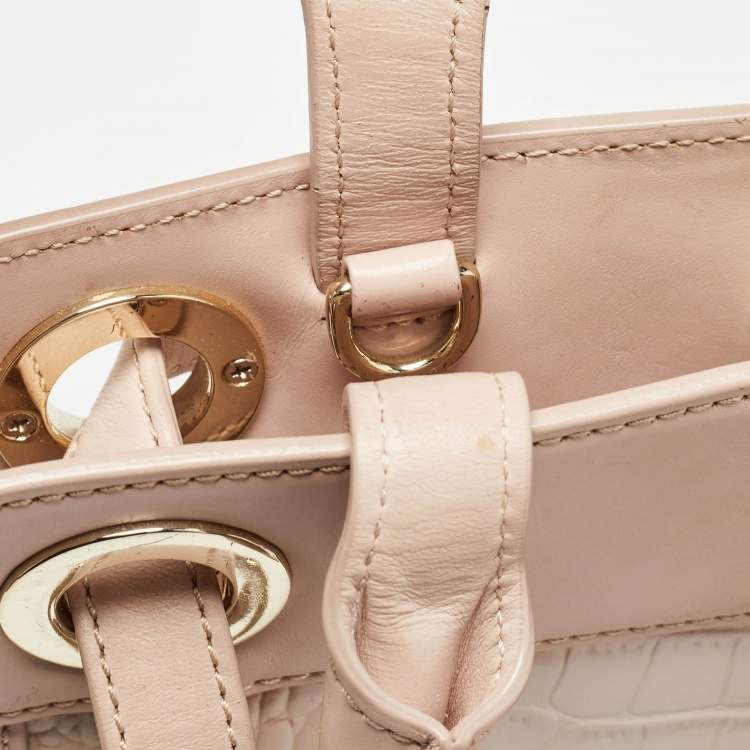 Pre Owned Aigner Two Tone Pink Croc Embossed Leather Cavallina Tote