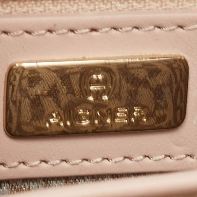 Pre Owned Aigner Two Tone Pink Croc Embossed Leather Cavallina Tote