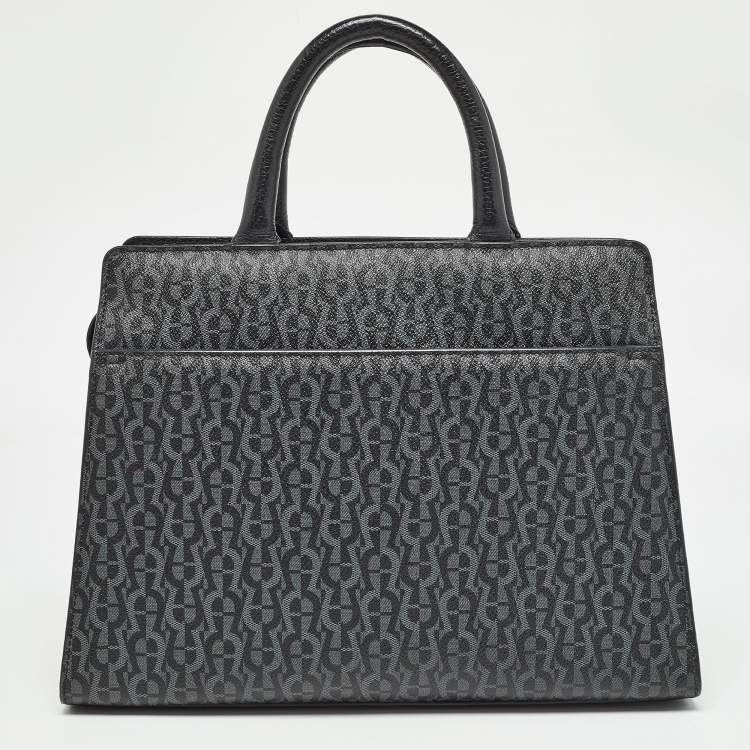 Pre Owned Aigner Black/Dark Grey Signature Coated Canvas Cybill Tote