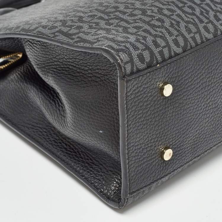 Pre Owned Aigner Black/Dark Grey Signature Coated Canvas Cybill Tote