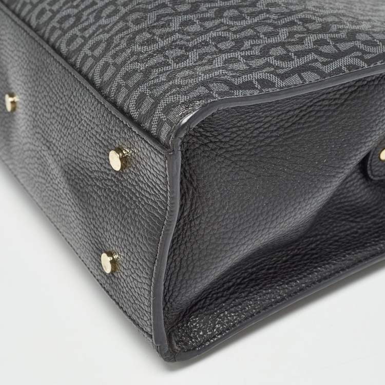 Pre Owned Aigner Black/Dark Grey Signature Coated Canvas Cybill Tote