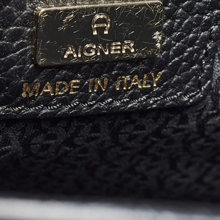 Pre Owned Aigner Black/Dark Grey Signature Coated Canvas Cybill Tote