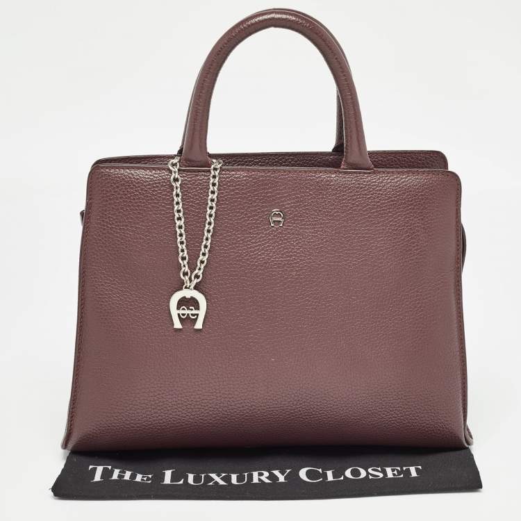 Pre Owned Aigner Burgundy Leather Cybill Tote