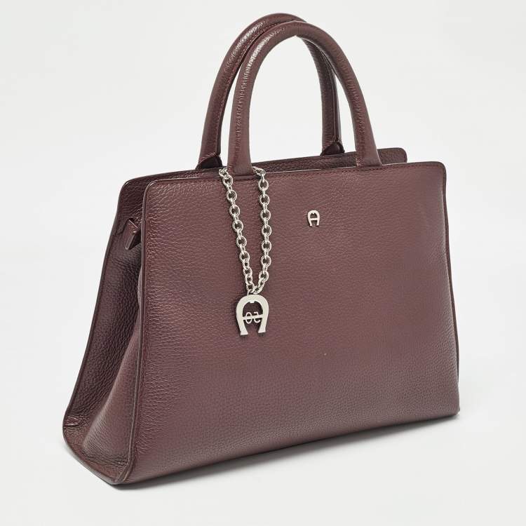 Pre Owned Aigner Burgundy Leather Cybill Tote