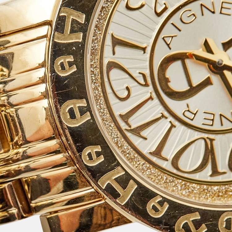 Pre Owned Aigner Champagne Gold Plated Stainless Steel Cortina A26337 Women's Wristwatch 36 mm