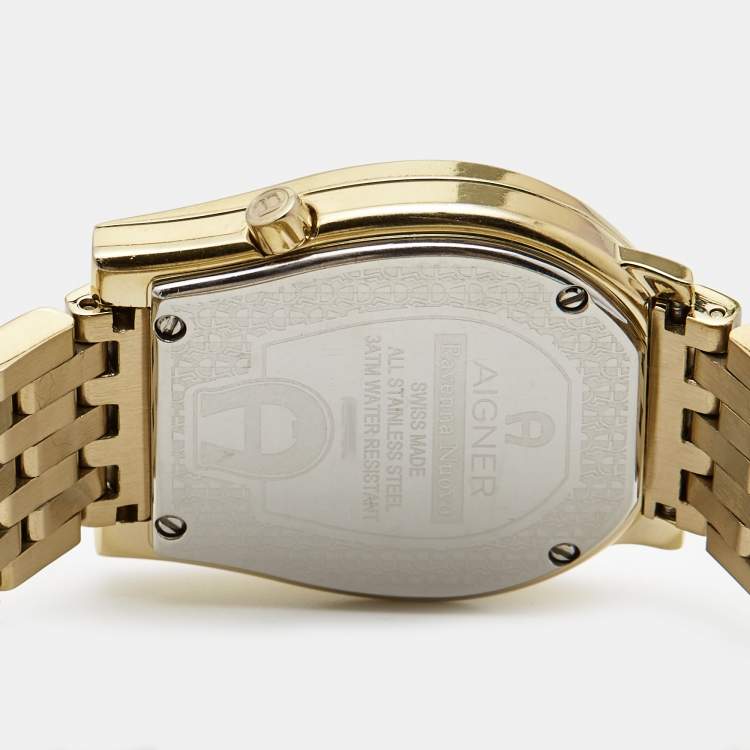 Pre Owned Aigner Yellow Mother of Pearl Gold Plated Steel Diamond Ravenna Nuovo A25100 Women's Wristwatch 33 mm