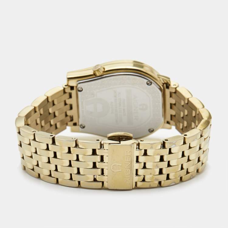 Pre Owned Aigner Yellow Mother of Pearl Gold Plated Steel Diamond Ravenna Nuovo A25100 Women's Wristwatch 33 mm