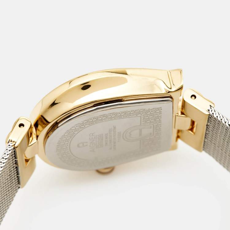 Pre Owned Aigner Green Mother Of Pearl Two-Tone Stainless Steel Cremona A115200 Women's Wristwatch 28 mm
