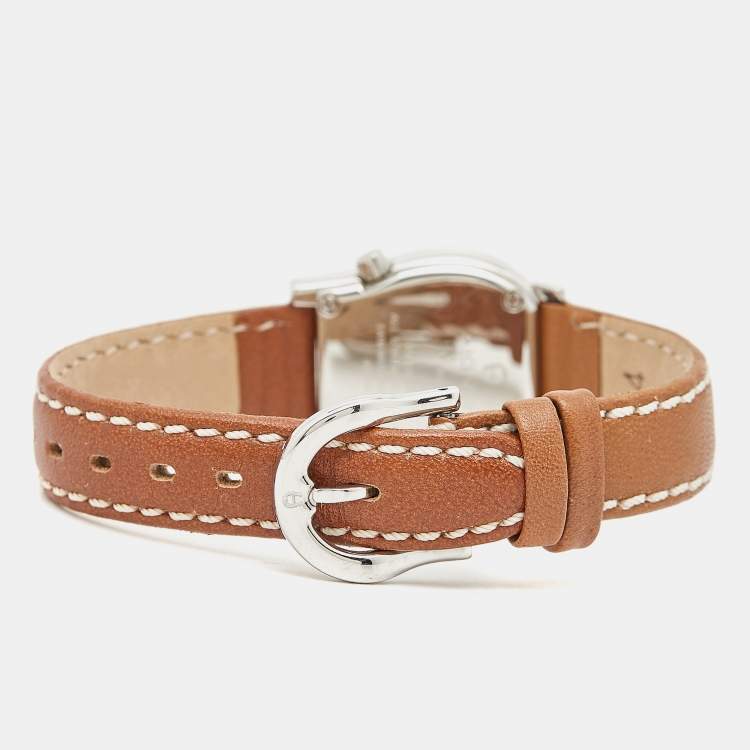 Pre Owned Aigner Silver Stainless Steel Leather Verona A01200 Women's Wristwatch 24 mm
