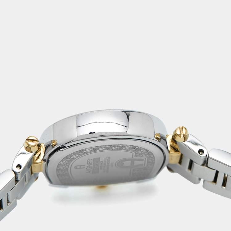 Pre Owned Aigner Mother of Pearl Two Tone Stainless Steel Arco A34200 Women's Wristwatch 25 mm 