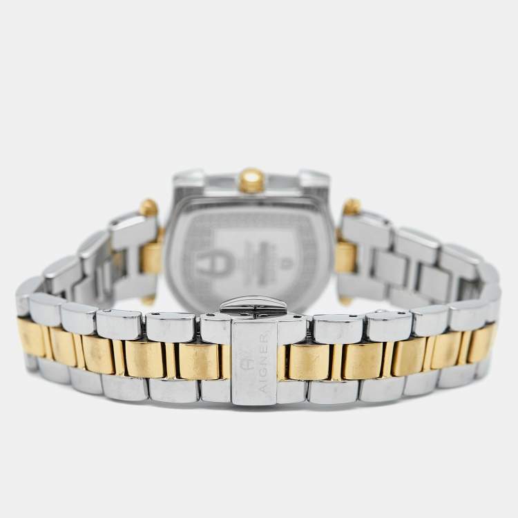 Pre Owned Aigner Mother of Pearl Two Tone Stainless Steel Arco A34200 Women's Wristwatch 25 mm 