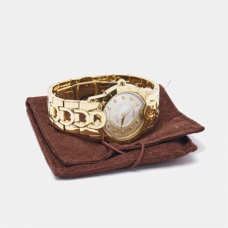 Pre Owned Aigner Mother of Pearl Gold Plated Stainless Steel Cosenza A11300 Women's Wristwatch 36 mm 