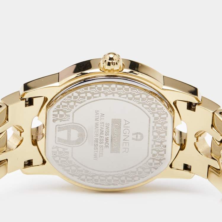 Pre Owned Aigner Mother of Pearl Gold Plated Stainless Steel Cosenza A11300 Women's Wristwatch 36 mm 