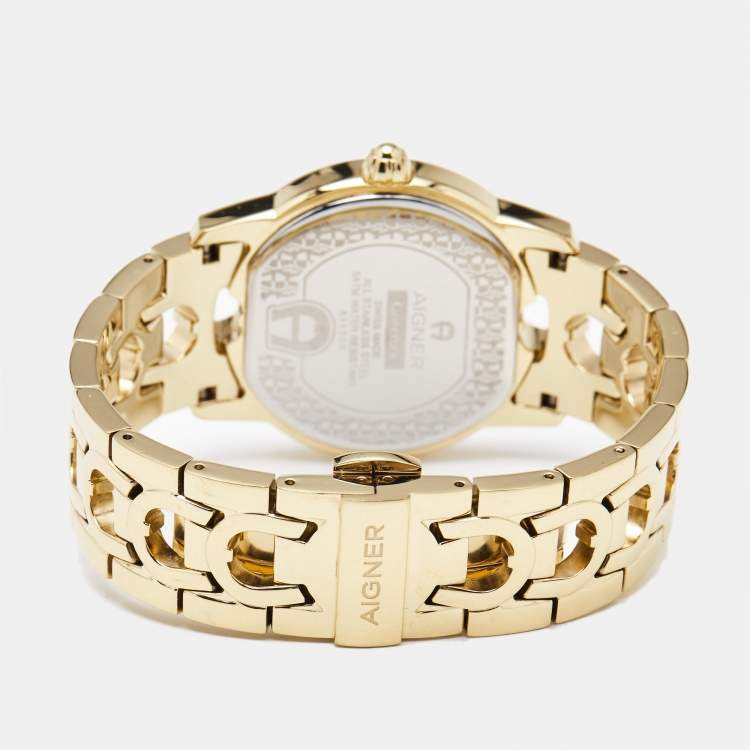 Pre Owned Aigner Mother of Pearl Gold Plated Stainless Steel Cosenza A11300 Women's Wristwatch 36 mm 
