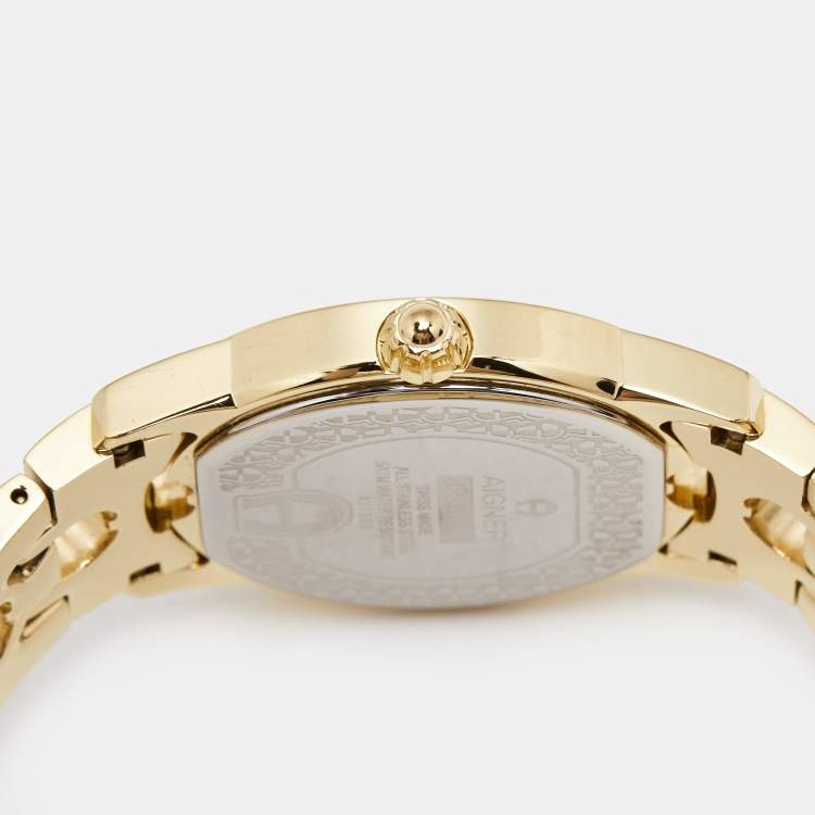 Pre Owned Aigner Mother of Pearl Gold Plated Stainless Steel Cosenza A11300 Women's Wristwatch 36 mm 