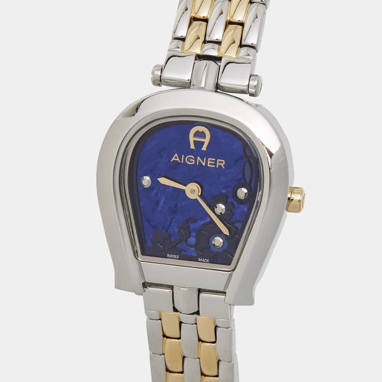 Pre Owned Aigner Blue Mother of Pearl Two Tone Stainless Steel Perugina LG21513 Women's Wristwatch 26 mm