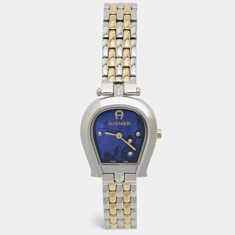 Pre Owned Aigner Blue Mother of Pearl Two Tone Stainless Steel Perugina LG21513 Women's Wristwatch 26 mm