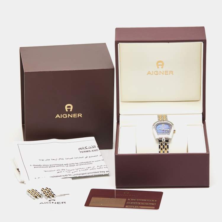 Pre Owned Aigner Blue Mother of Pearl Two Tone Stainless Steel Perugina LG21513 Women's Wristwatch 26 mm