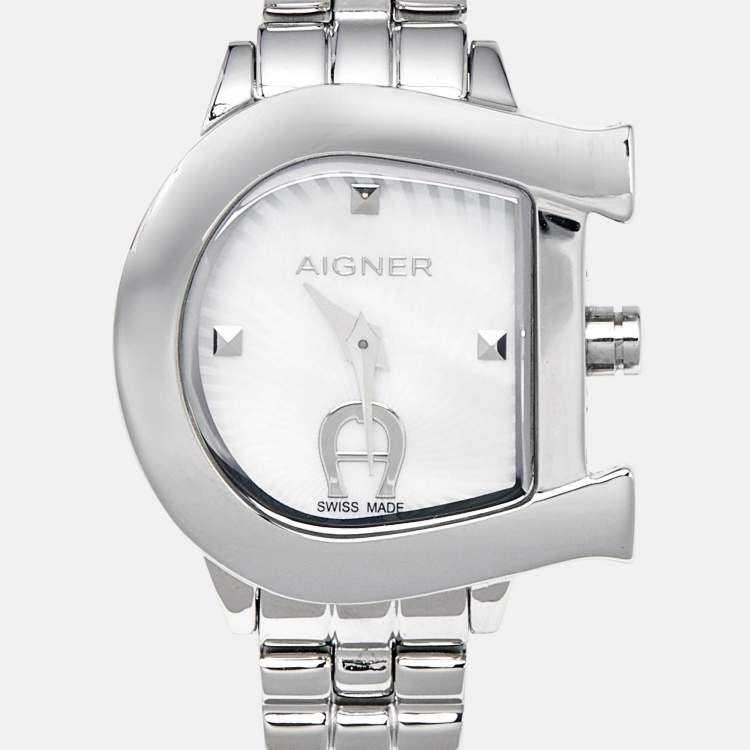 Pre Owned Aigner Mother Of Pearl Stainless Steel Galba A118200 Women's Wristwatch 20 mm