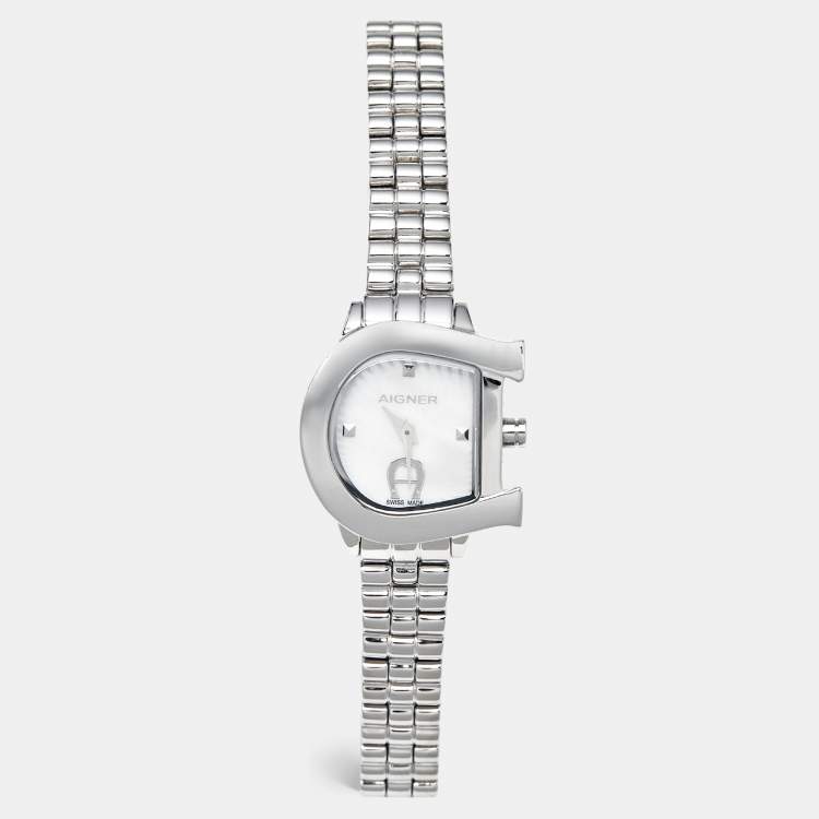 Pre Owned Aigner Mother Of Pearl Stainless Steel Galba A118200 Women's Wristwatch 20 mm