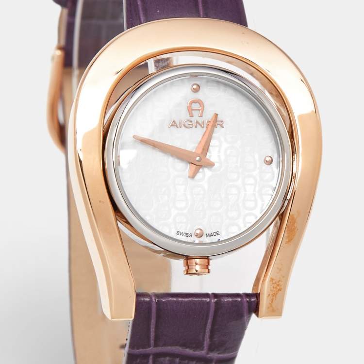 Pre Owned Aigner Mother Of Pearl Two-Tone Stainless Steel Leather Capri A146203 Women's Wristwatch 33 mm
