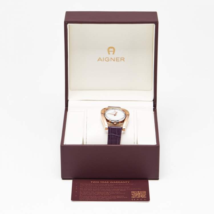Pre Owned Aigner Mother Of Pearl Two-Tone Stainless Steel Leather Capri A146203 Women's Wristwatch 33 mm