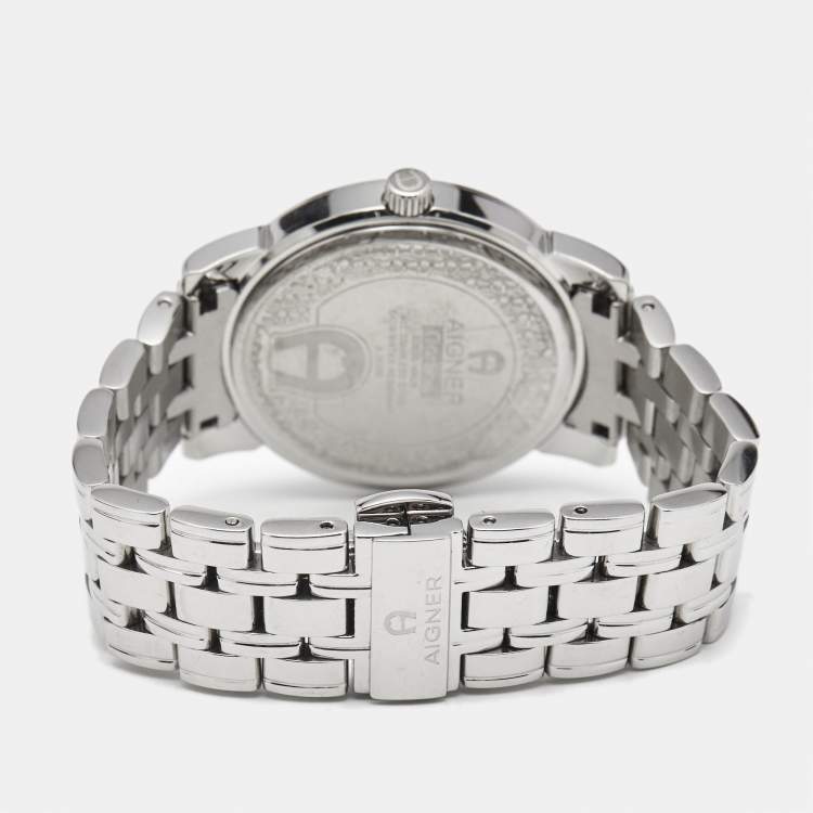 Pre Owned Aigner Mother of Pearl Stainless Steel Cortina A26300 Women's Wristwatch 36 mm