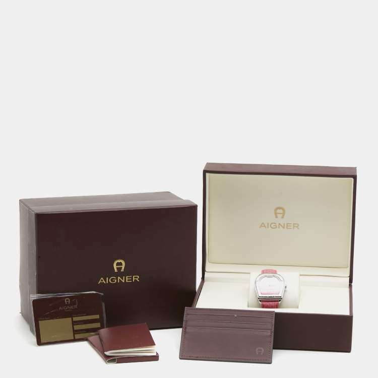 Pre Owned Aigner Pink Stainless Steel Leather Verona A48300 Women's Wristwatch 36 mm 