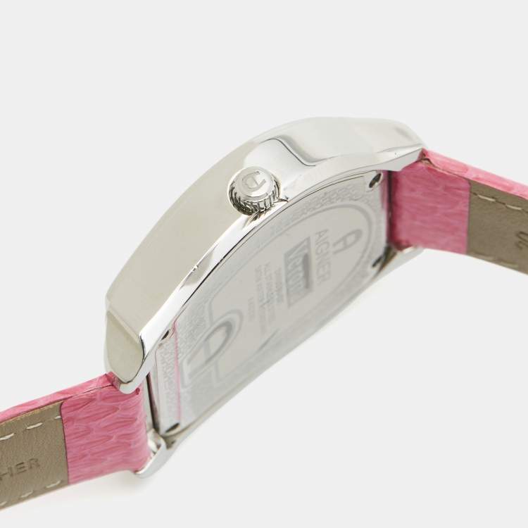 Pre Owned Aigner Pink Stainless Steel Leather Verona A48300 Women's Wristwatch 36 mm 
