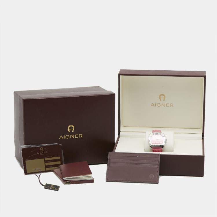 مملوكة مسبقًا Aigner Pink Stainless Steel Leather Verona A48300 Women's Wristwatch 36 mm 