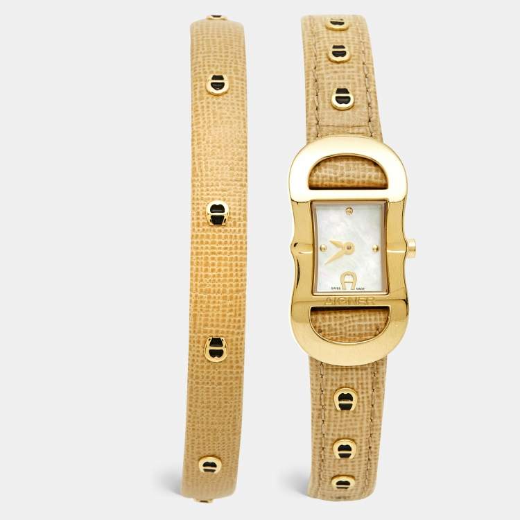 مملوكة مسبقًا Aigner Cesena A53200  Mother of Pearl Gold Plated Stainless Steel Leather Women's Wristwatch 20 mm