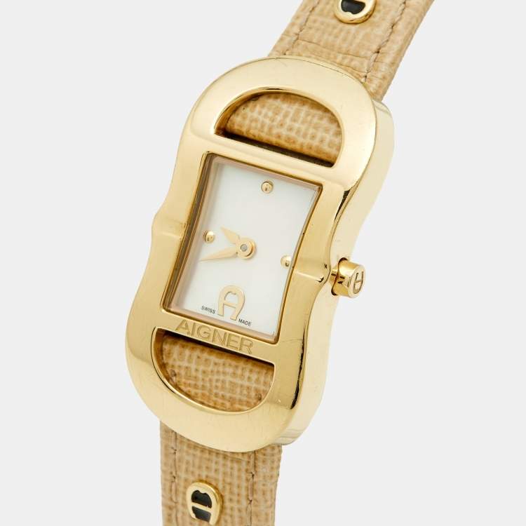 مملوكة مسبقًا Aigner Cesena A53200  Mother of Pearl Gold Plated Stainless Steel Leather Women's Wristwatch 20 mm