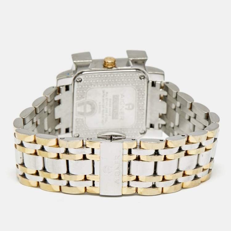 Pre Owned Aigner Genua Due A31600 Cream Leaves Two-Tone Stainless Steel Women's Wristwatch 31 mm