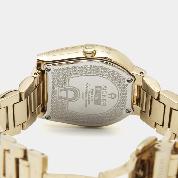 Pre Owned Aigner Ravenna A122216 Mother Of Pearl Gold Tone Stainless Steel Women's Wristwatch 30 mm