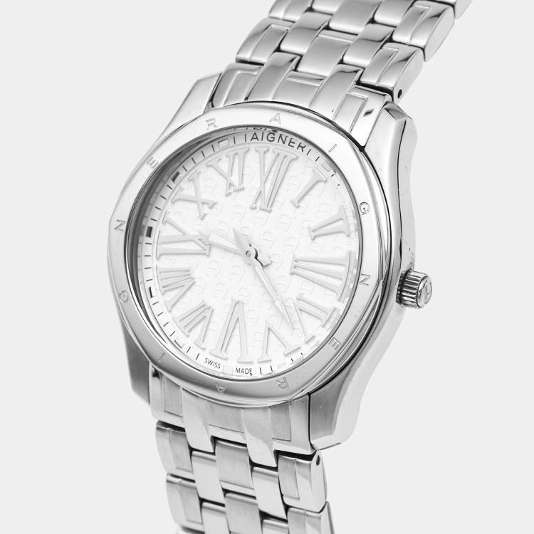Pre Owned Aigner Lazio A42200 Silver White Dial Stainless Steel Women's Wristwatch 36 mm