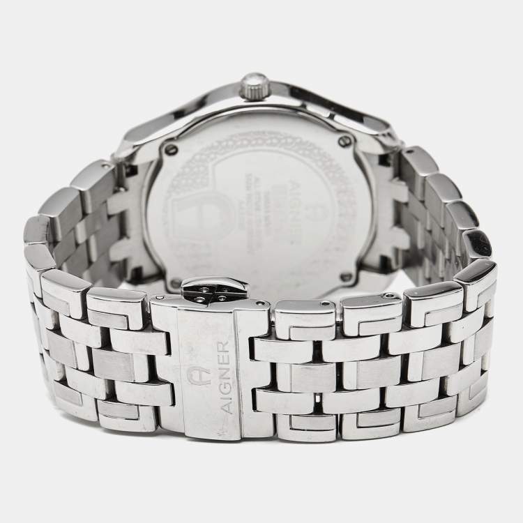 Pre Owned Aigner Lazio A42200 Silver White Dial Stainless Steel Women's Wristwatch 36 mm