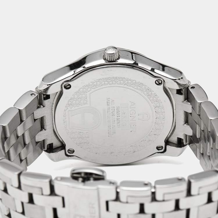 Pre Owned Aigner Lazio A42200 Silver White Dial Stainless Steel Women's Wristwatch 36 mm