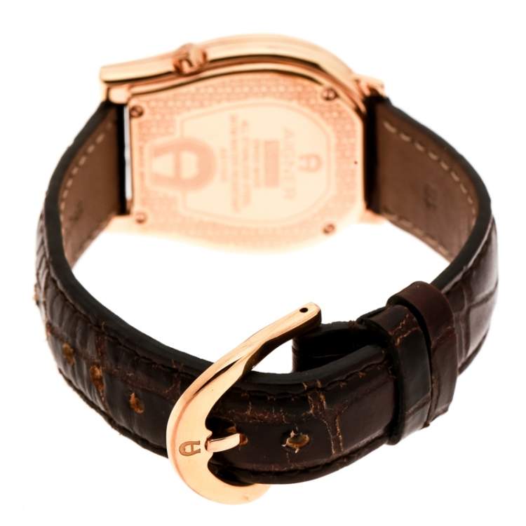 Pre Owned Aigner Mother of Pearl Rose Gold Plated Diamonds Verona A01100 Women's Wristwatch 33 mm