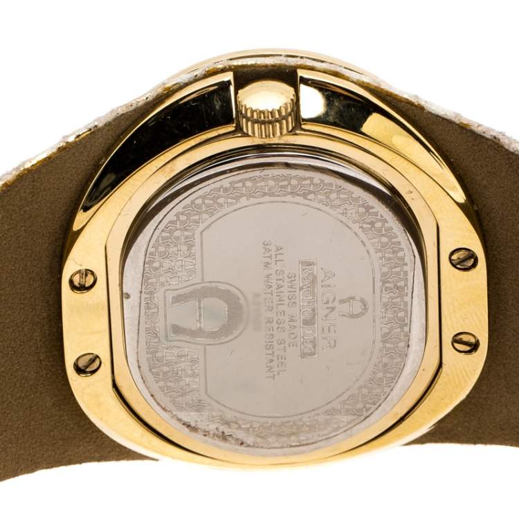 Pre Owned Aigner Silver Gold Plated Stainless Steel Ravello Due A21000 Women's Wristwatch 43MM