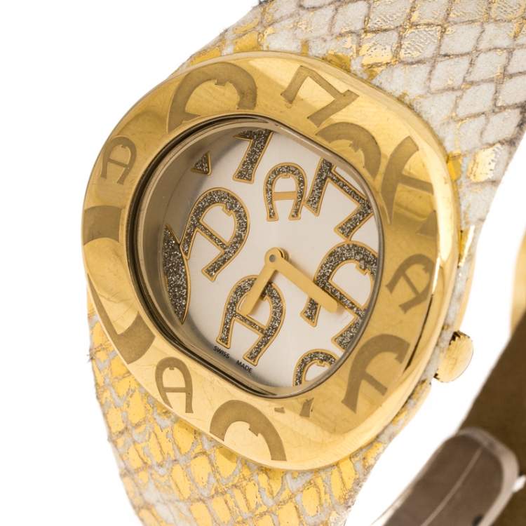 Pre Owned Aigner Silver Gold Plated Stainless Steel Ravello Due A21000 Women's Wristwatch 43MM
