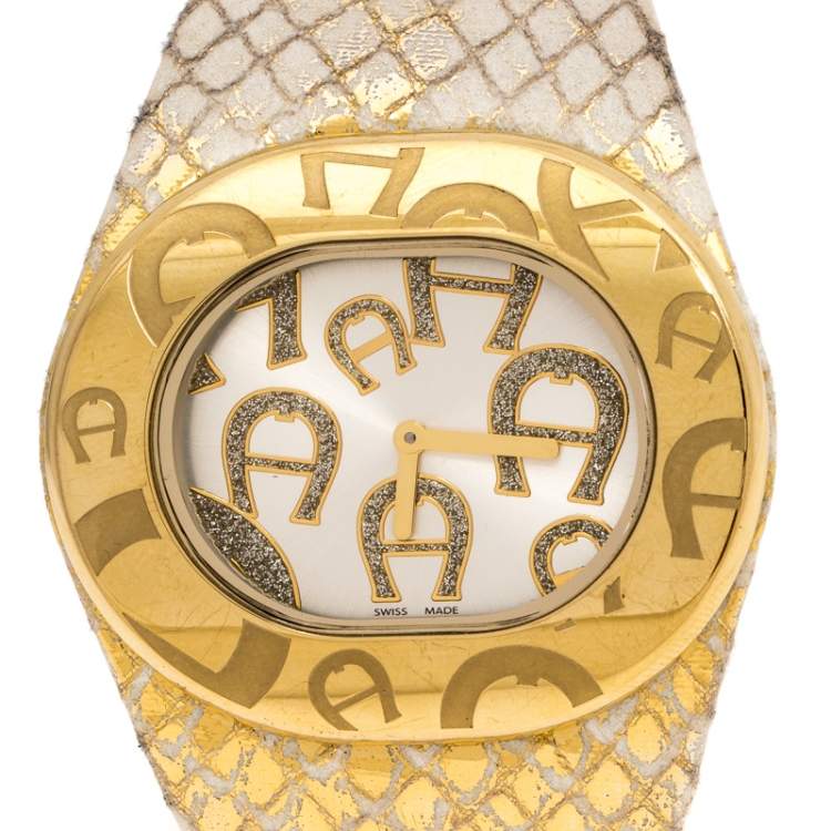 Pre Owned Aigner Silver Gold Plated Stainless Steel Ravello Due A21000 Women's Wristwatch 43MM