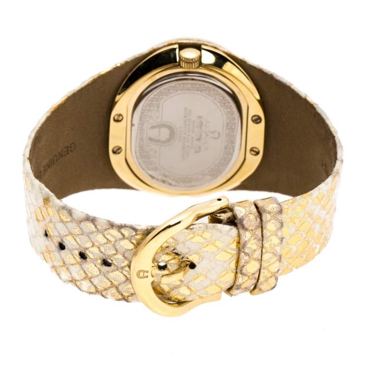 Pre Owned Aigner Silver Gold Plated Stainless Steel Ravello Due A21000 Women's Wristwatch 43MM