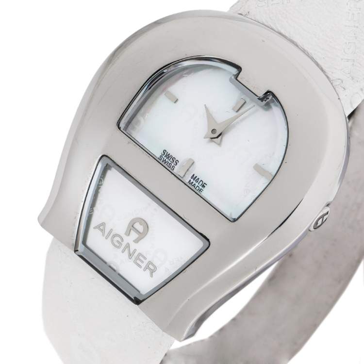 Pre Owned Aigner Mother of Pearl Gold Plated Stainless Steel Venezia A39200 Women's Wristwatch 36 mm