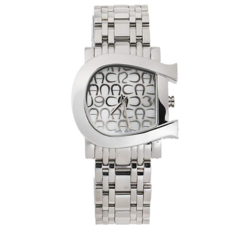 Aigner White Mother Of Pearl Stainless Steel Genua Due A31600 Women's ...